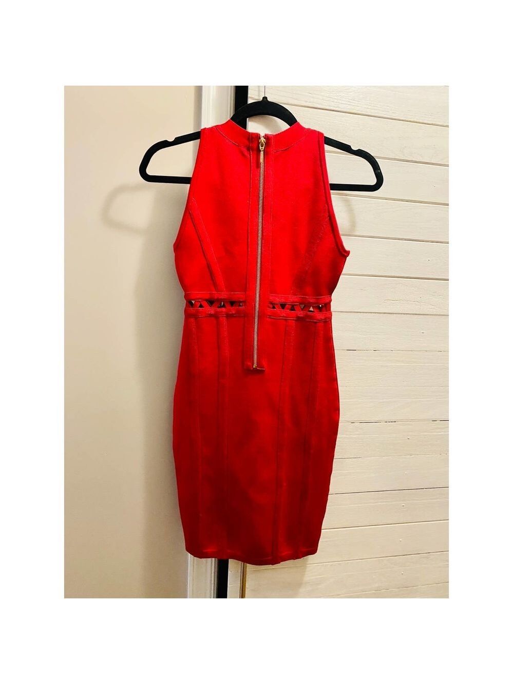 GUESS Red Lace-Up Corset Bodycon Mini Dress XS Gold Zip - Picture 3 of 8